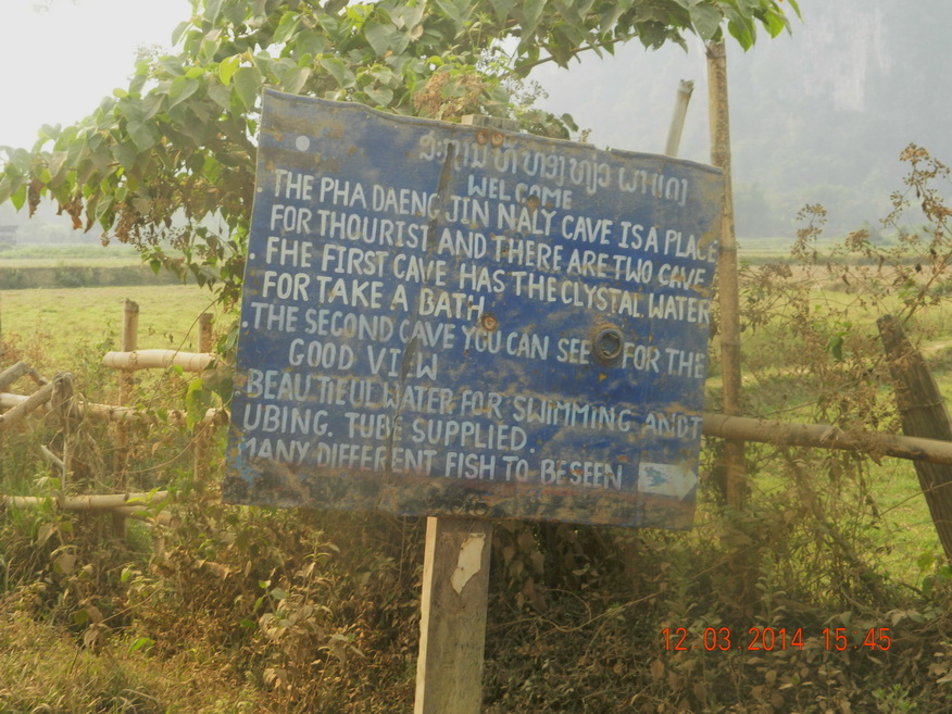 Sign to Pha Daeng Jin Naly Cave Vang Vieng