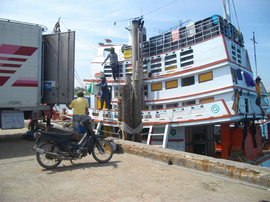 landing a catch at Ban Bo Thong Lang pier